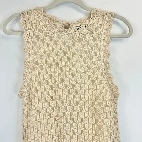 J. Crew Sweater Dress Womens M Toasted Cream Pointelle‎ Sleeveless Crochet Boho - Picture 3 of 14